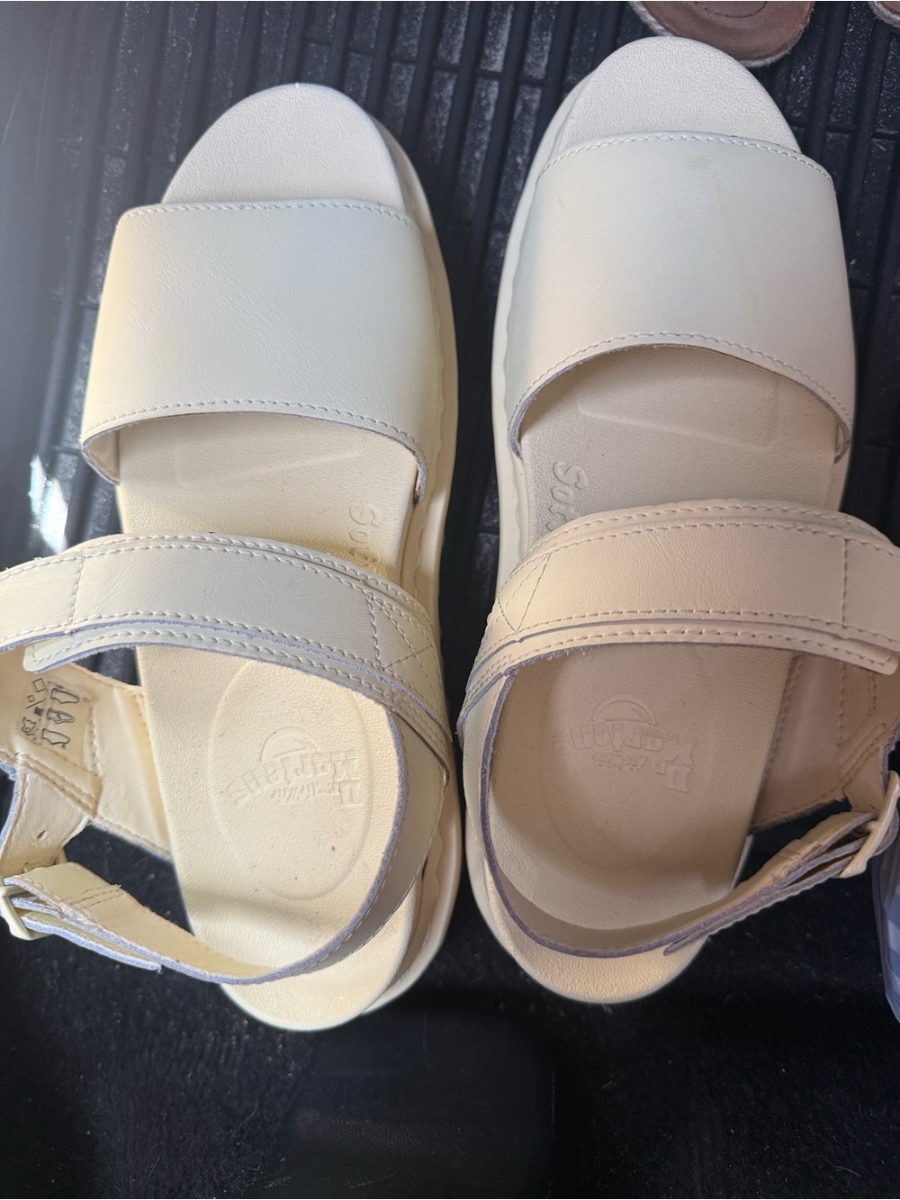Dr. Martens Cream Yellow Platform Slide Sandals